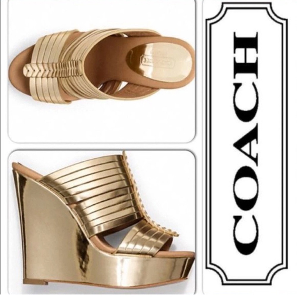 Coach Women's Metallic Gold Wedge Sandals